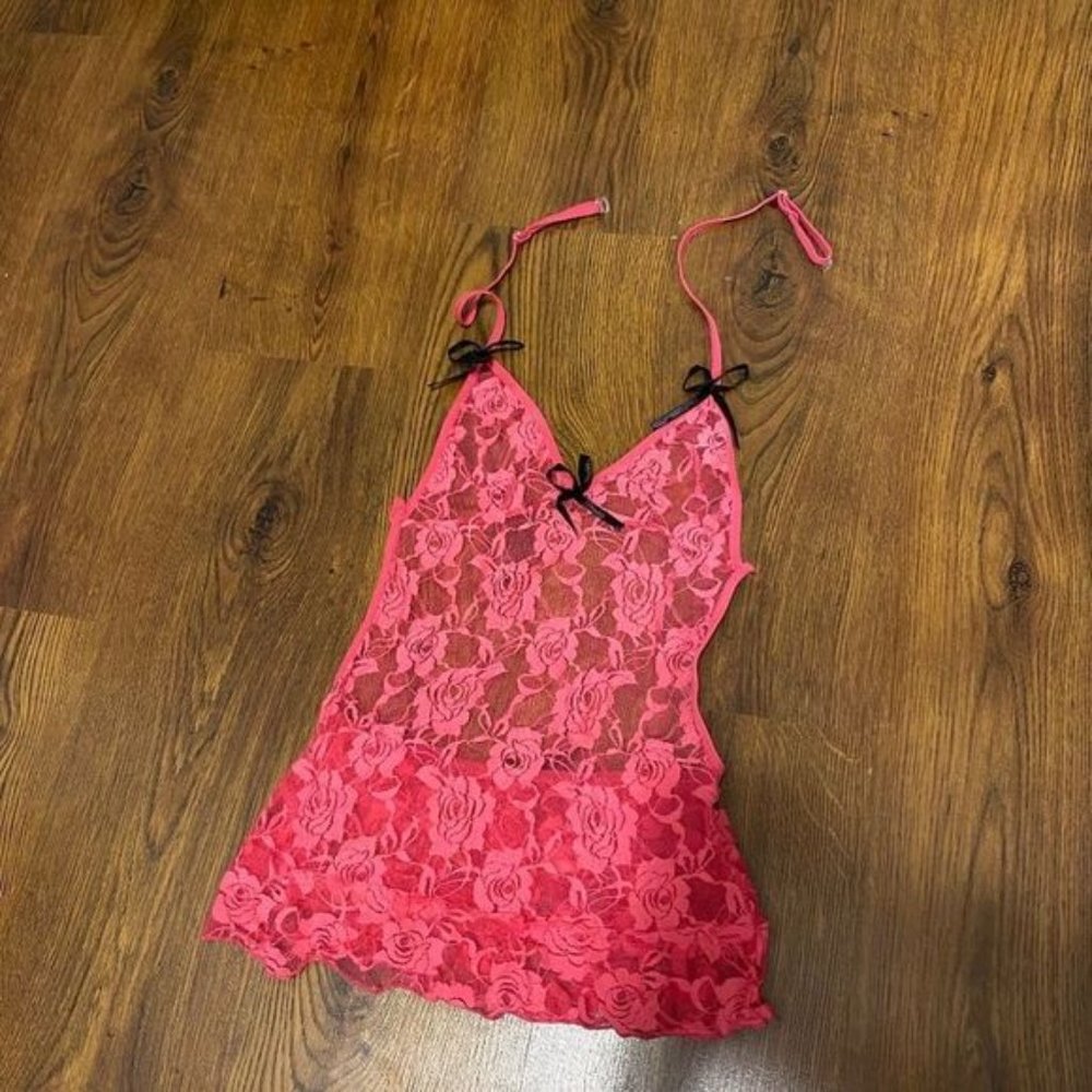 Sexy pink lace backless lingerie dress